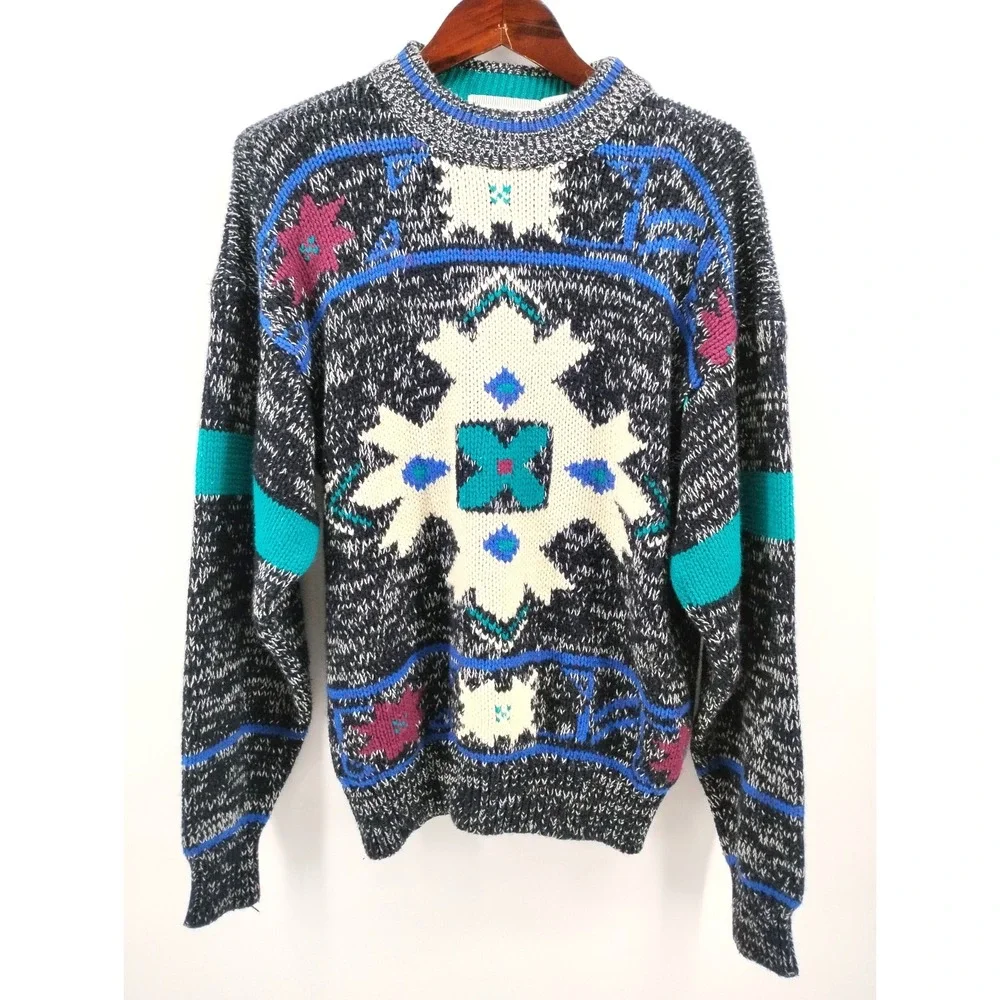 Mcgregor Chunky Knit Aztec Sweater Mens Large Acrylic 80s Vintage Geometric